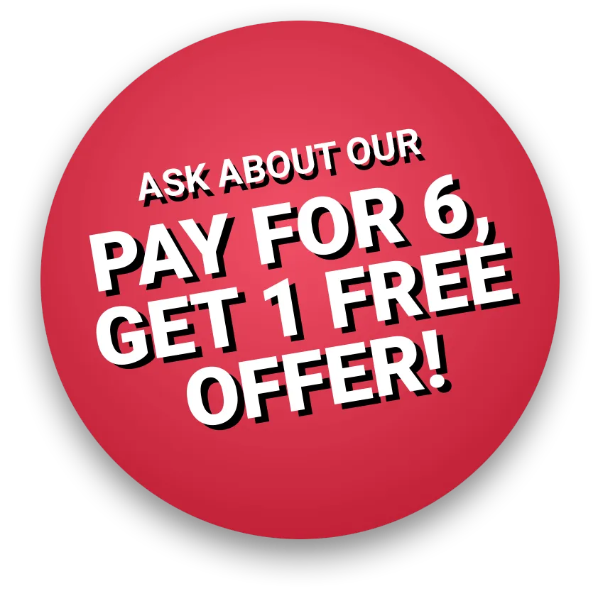 Pay for 6, Get 1 Free Offer Graphic